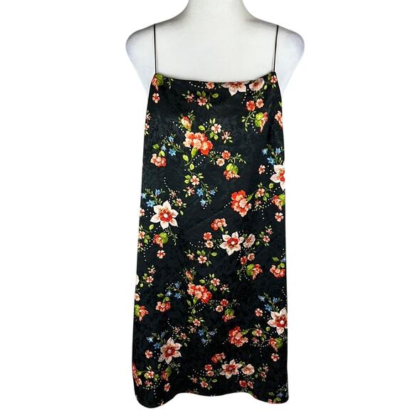 Topshop Black Floral Slip Dress Spagehtti Strap Sheath Size 8 Flattering Summery - Picture 1 of 10